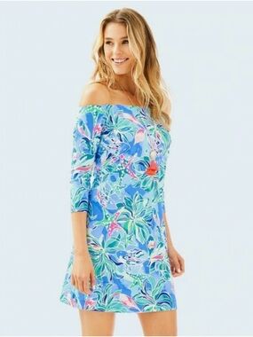 Lilly Pulitzer Laurana Dress Small Bennet Blue Celestial Seas Off Shoulder Shift